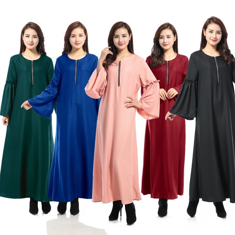 Muslimah Jubah Lily Zip Depan Tangan Getah Dress Long Sleeve Shopee Singapore