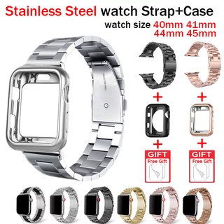 compatible for iwatch series 8 7 6 se 5 4 3 metal stainless steel strap for iwatch 40/41mm 44/45mm soft protective case