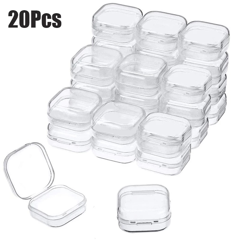20Pcs Clear Storage Box Small Plastic Jewelry Organizer Cases Container Holder