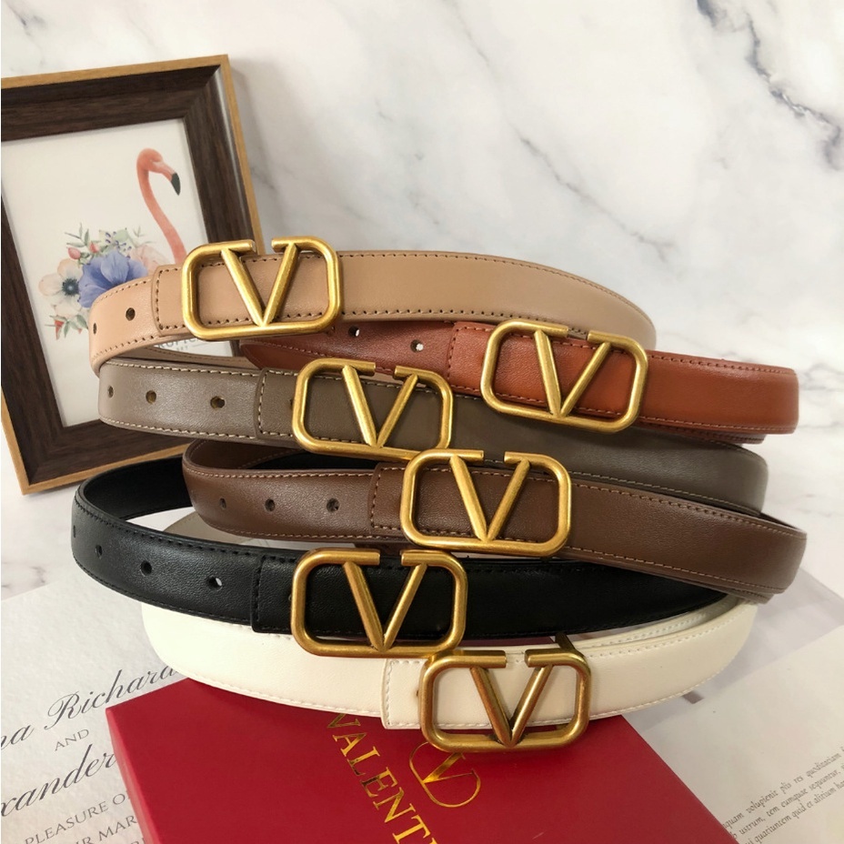 In Stock! 2022 New Leather V Letter Ladies Thin Belt | Shopee Singapore