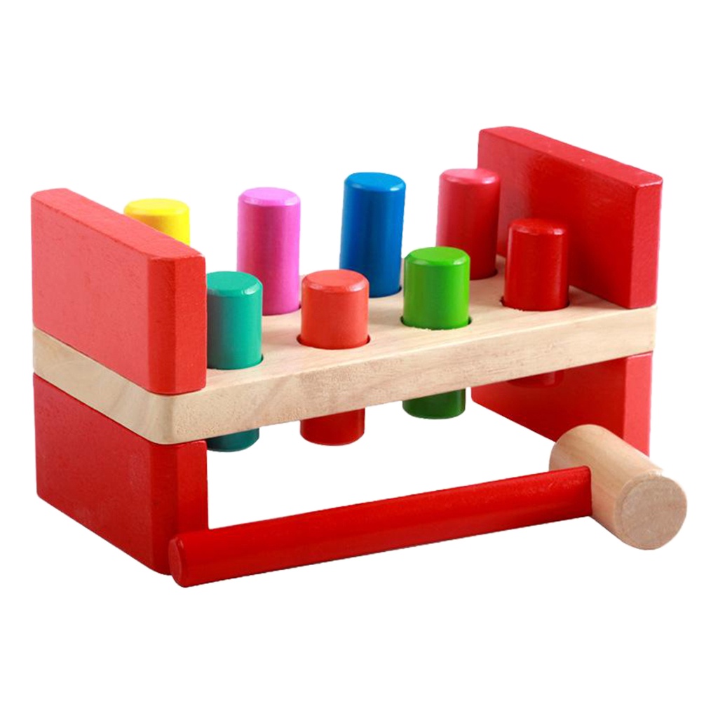Children Educational Toy Pegs Wooden Game Hammering Bench Hammer Gift 