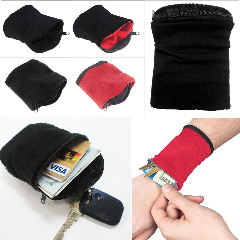 Thick Solid Color Wristband  with Zipper Wrist Wallet 