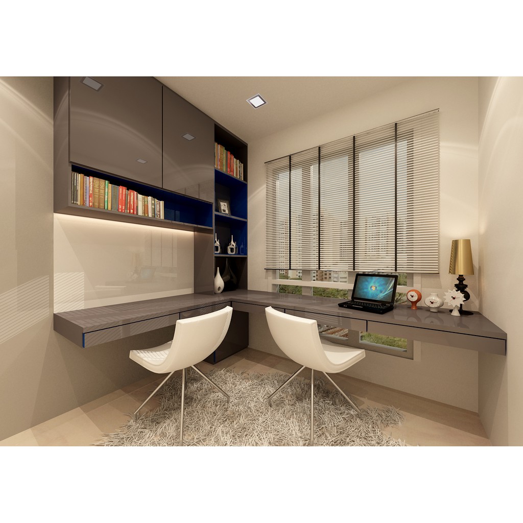 10ft L-Shape Built in Study table with 5ft Over Hung cabinet | Shopee