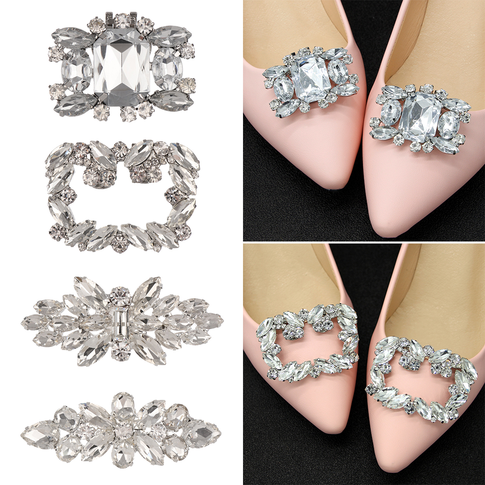 Image of FOREVER Rhinestone Shiny Decorative Clips High Heel Charm Buckle Shoe Clip Women Wedding Square Clamp Bride Shoe Decorations #6