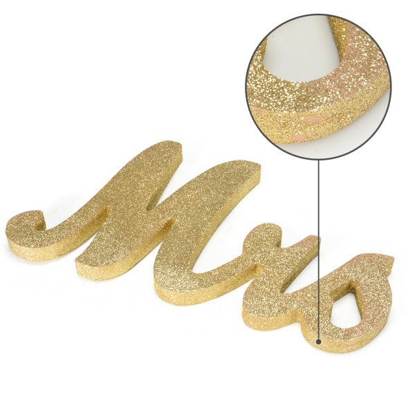 Wooden Letters Mr Mrs Sign Wedding Table Decorations Gold Glitter