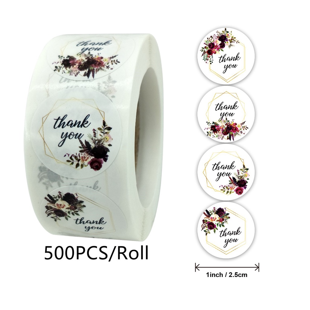 500pcs/roll 1 Inch Round Floral Thank You Stickers Scrapbooking For Package Seal Labels Custom Sticker Decoration Wedding Sticker