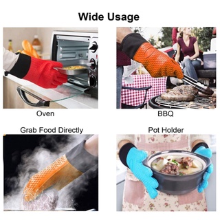 [SG] 2PCS Silicone Heat Resistant Oven Glove/Oven Mitt with Cotton Lining/Long Cuff Waterproof for Cooking/Baking #5