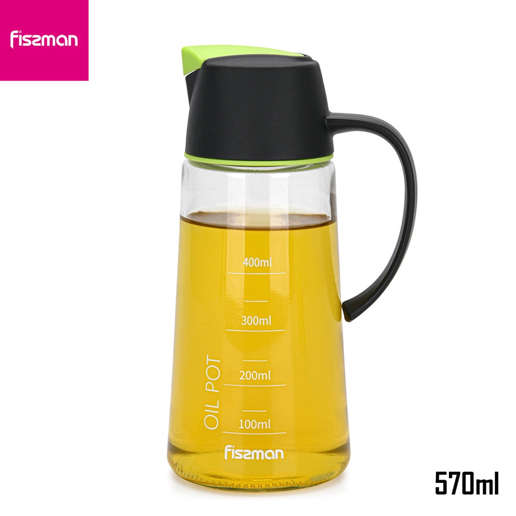 Fissman Oil & Vinegar Glass Bottle Dispenser with Arc Shape Handle, 570ml, Kitchen, Volume