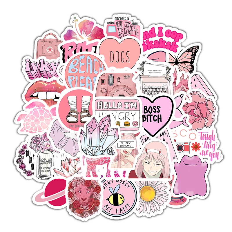 50pcs Lot Cartoon Pink Ins Style Vsco Girl Stickers For Moto Skateboard Luggage Refrigerator Notebook Laptop Toy Sticker Shopee Singapore