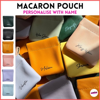 Image of Personalised Macaron Leather Pouch with Name | Cosmetic Pouch | Bag Organizer | Farewell Gift | Travel Storage pouch