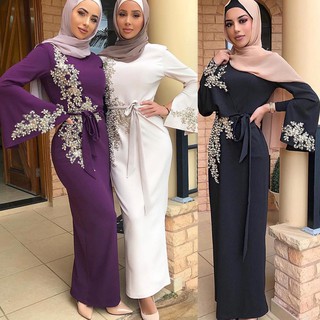 Image of Elegant Muslim Jubah slim Embroidery Abaya women's raya O-neck dresses 2021 formal long sleeve jubahFull Dress Vestidos