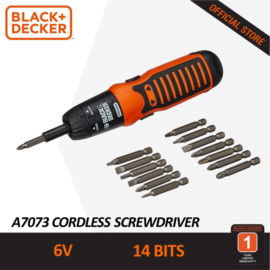 Black & Decker 6V Alkaline Battery Screw Driver Set with 14 Bits A7073