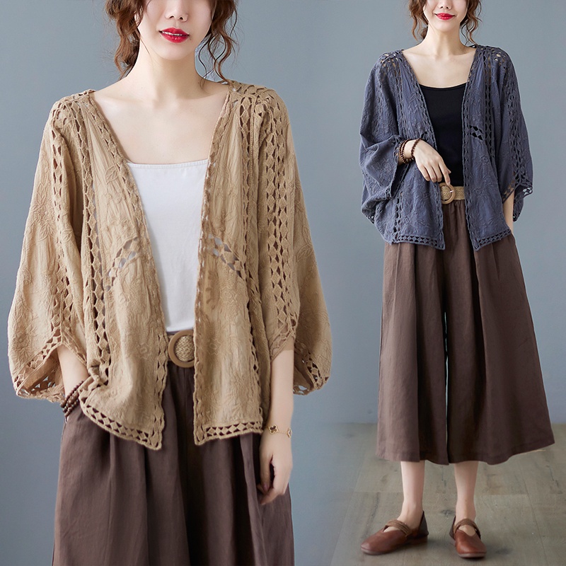 L O T U S ☻ Plus Size Crochet Cardigan Women Vintage Style CAL1670