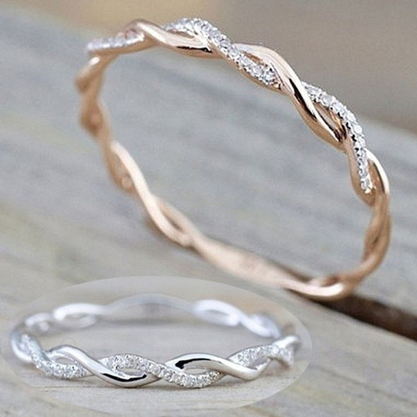 18k Gold Twisted Delicate Diamond Ring Engagement Ring 0 06ctw Diamond Anniversary Twined Vine Simple Infinity Eternity Ring Bridal Women Promise Ring Anniversary Gold Wedding Bands Size 4 12 Shopee Singapore