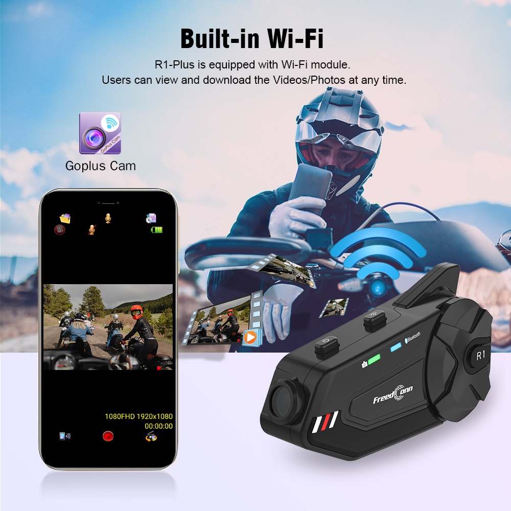 Freedconn R1 Plus Motorcycle Helmet Group Intercom Waterproof 1080P