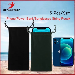 5PCS Black Velvet String Pouch Drawstring Bags for Mobile Power Bank Cables Makeup Jewelry Storage Small Organizer Gift Bag Coin Earphone Purse