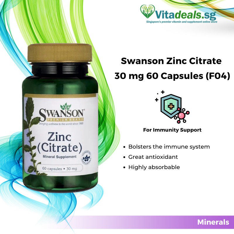 Swanson Zinc Citrate 30mg (F04), 60 Capsules, Health Supplement for