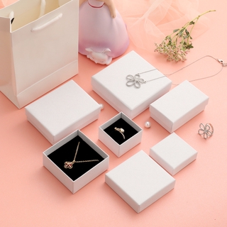 Image of Leather Pattern Jewelry Box with Sponge Pure White Gift Bag Paper Box Elegant Necklace Earrings Case