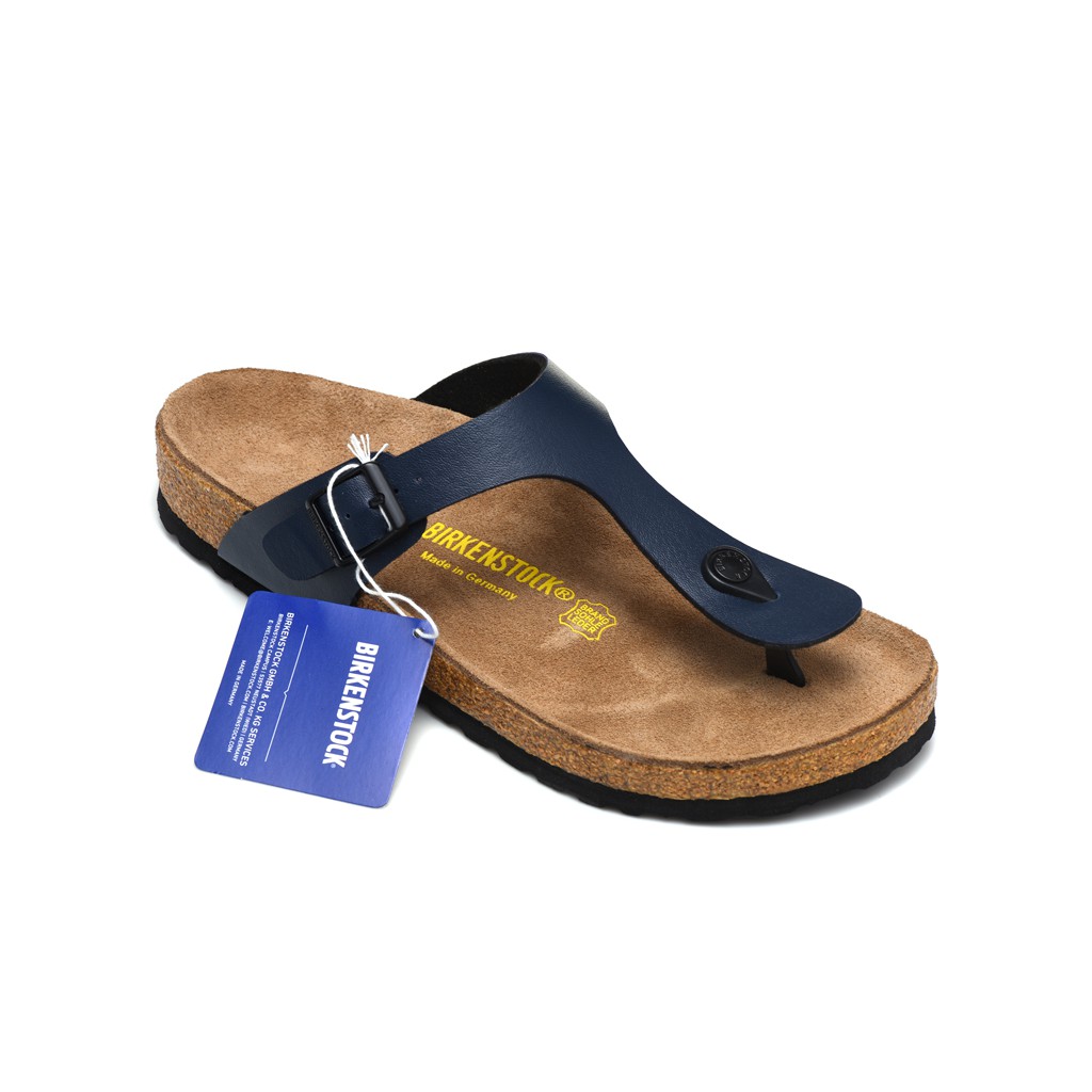 blue leather flip flops