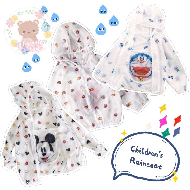 Childrens Raincoat with Sling Bag Kids Wind Breaker Mickey mouse Elmo Sesame street Doraemon