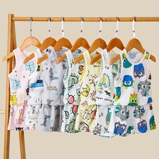 Spot baby mesh vest shorts two piece set boys and girls thin cut Vest Set Boys' Cotton Shorts children's breathing cotton sleeveless vest set boys and girls' printed sports quick drying set