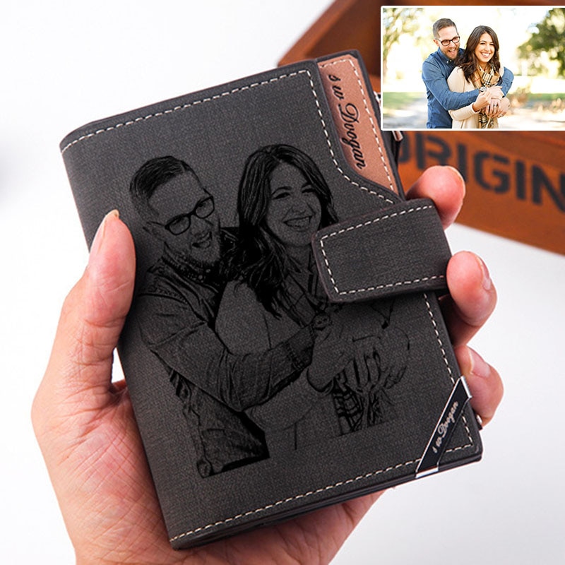 Fathers Day Gift Men Short Wallet Famous Luxury Brand Design Custom Personalized Photo Wallets Purse Gift for Men Husband