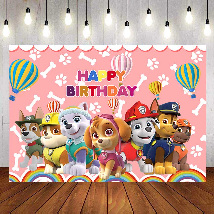 Paw Patrol Air Balloons Backdrop For Photography Baby Shower Kids Pink