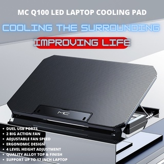[SG Stock] MC Q100 Laptop Cooler Stand 2 Core Fan | Strong Silent Cooling Radiator Base | Adjustable Height & Fan Speed