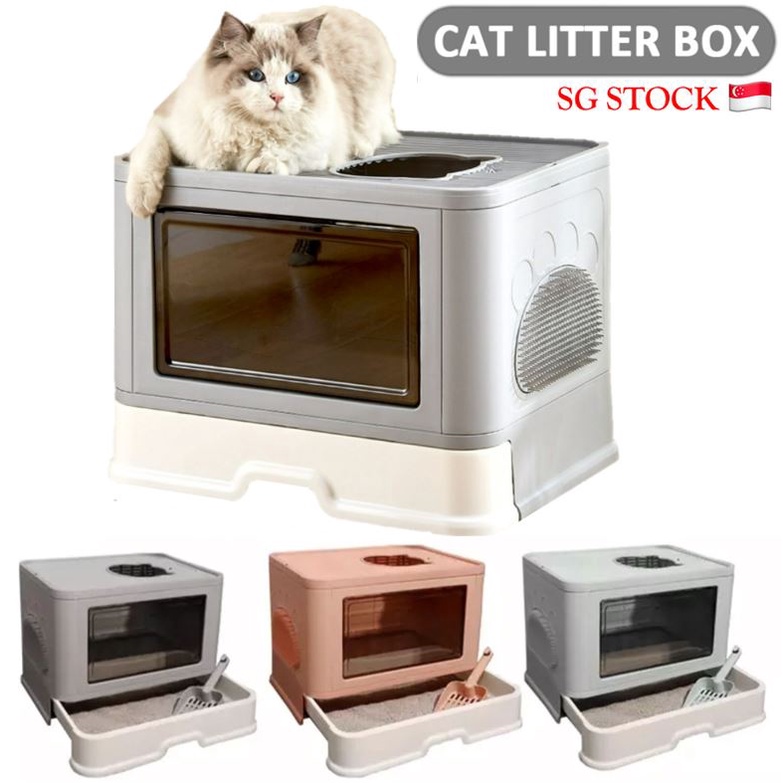 [SG SELLER] Cat Litter Box Large Enclosed Foldable Cat Litter Box