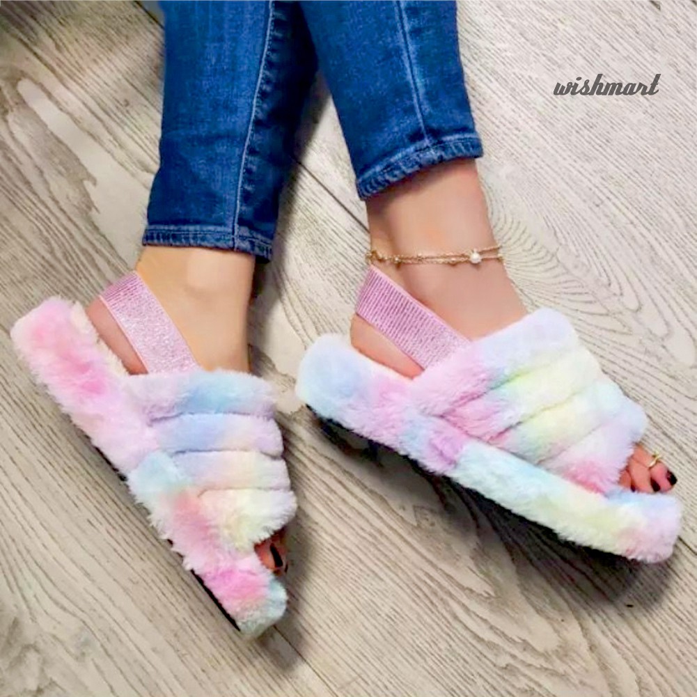 furry slip on sandals