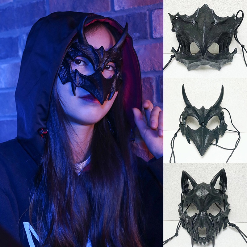 Party Mask Long Teeth Demon Samurai White Bone Mask Wolf Dragon Tiger ...