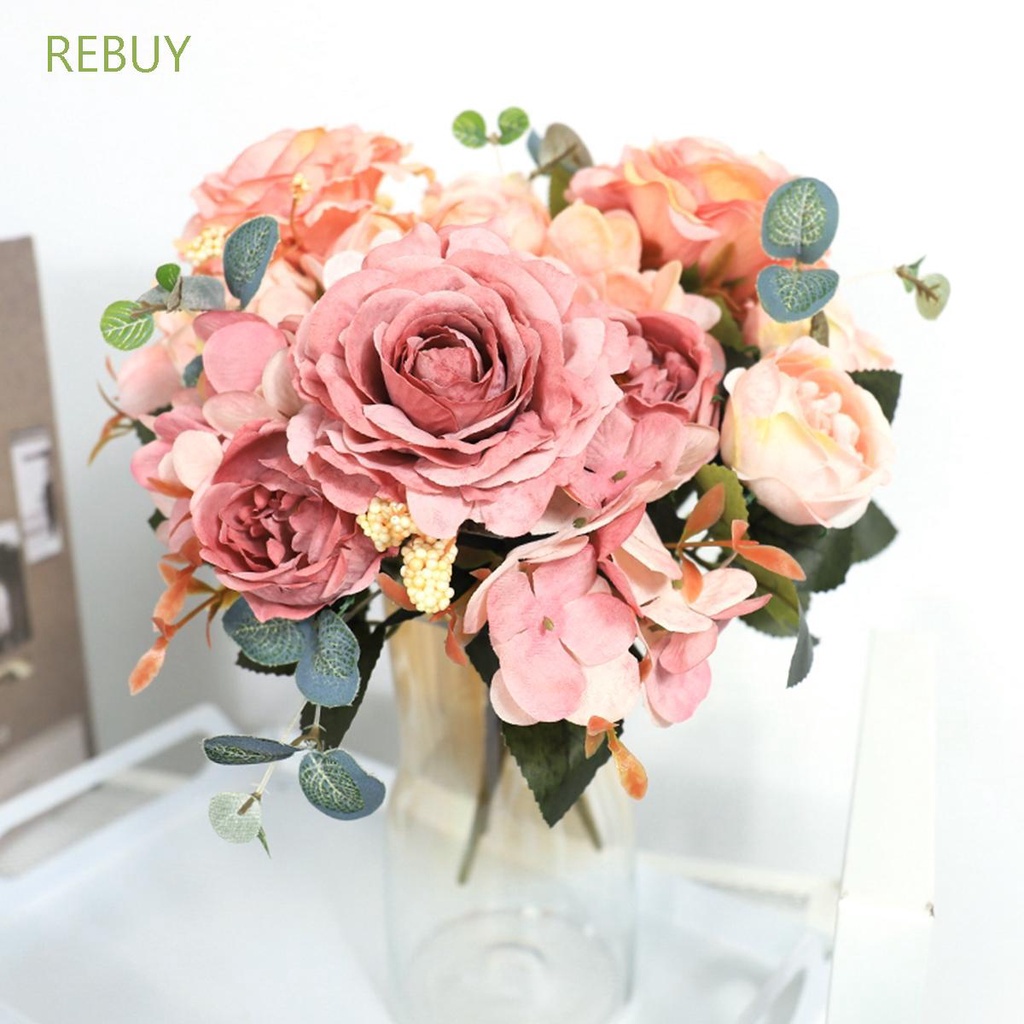Artificial Roses Silk Flowers Bridal Hydrangeas Wedding Party Bouquet Home Decor 