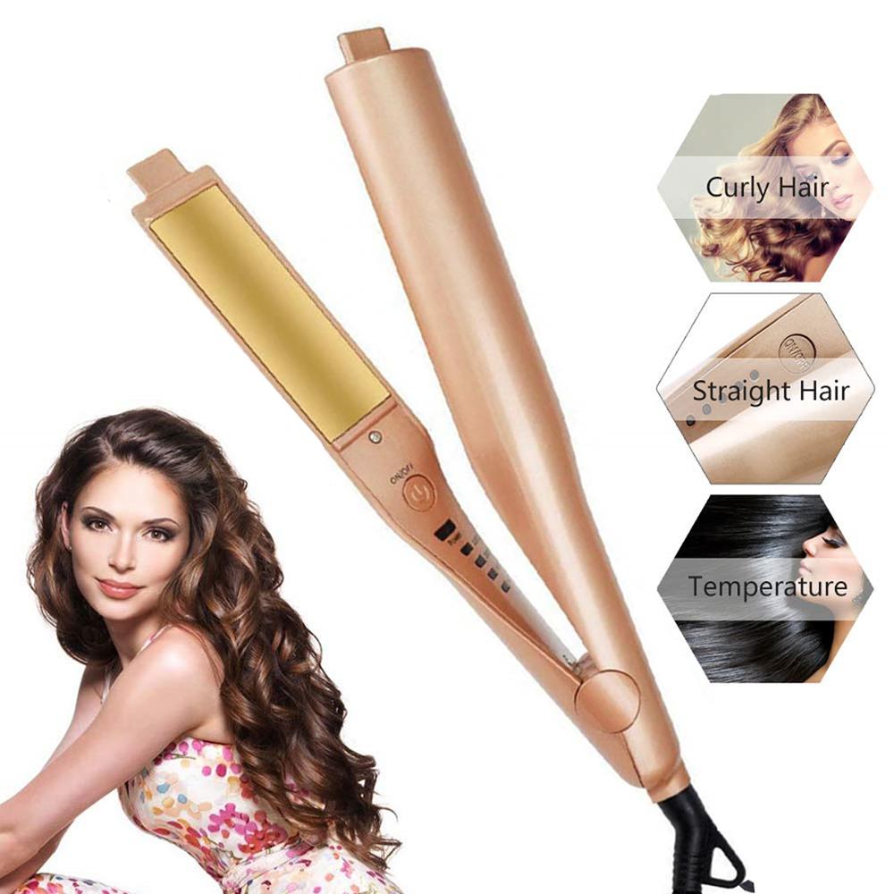 2 In 1 Hair Curler Flat Irons Gold Twist Hair Curling & Straightening Iron  Titanium Pro Hair Curling Irons Hair Styling Tools | Shopee Singapore
