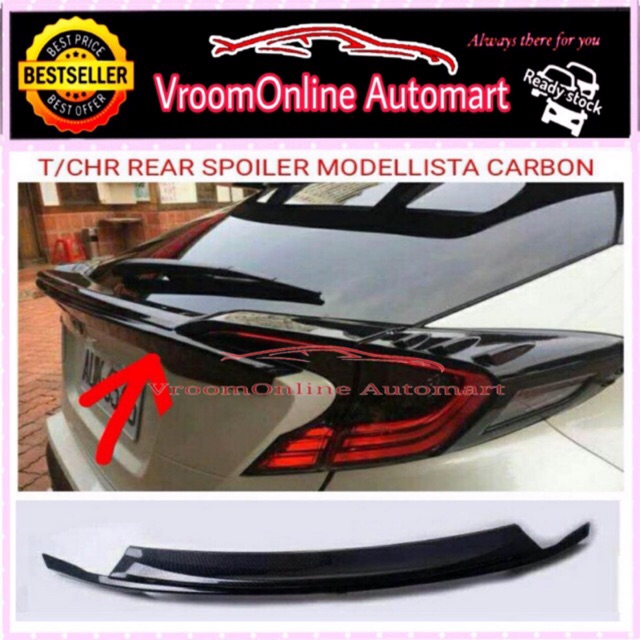 Shop Malaysia New Carbon Fiber Look Rear Trunk Wing Spoiler Gate Bodykit Trim For Toyota Chr Shopee Singapore