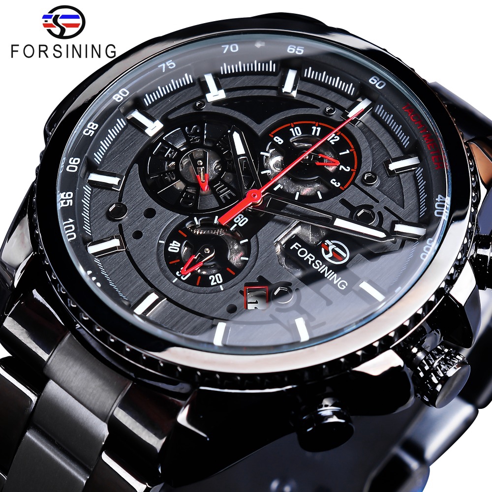 Forsining Men Mechanical Automatic Watch Three Dial Stainless Steel Luxury Top Brand Sport Jam Tangan Lelaki Shopee Singapore