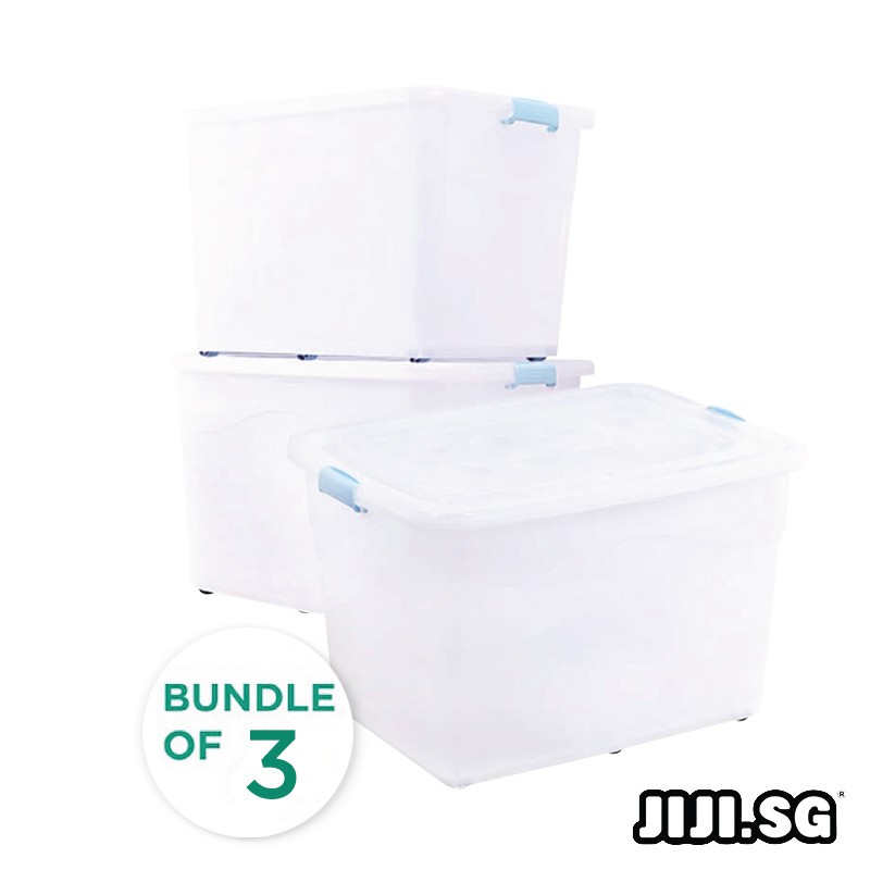 (JIJI.SG) Bundle Promo of 3 TRANSPARENT Storage Container 40/65/100/145 Litres (L) Storage