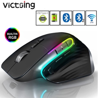 VICTSING M10 Multi-Device Ergonomic 2.4G Wireless + Bluetooth Mouse Rechargeable RGB 4000 DPI Mice