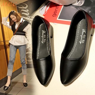 Image of 2019 spring new black leather shoes female work shoes pointed single shoes thick