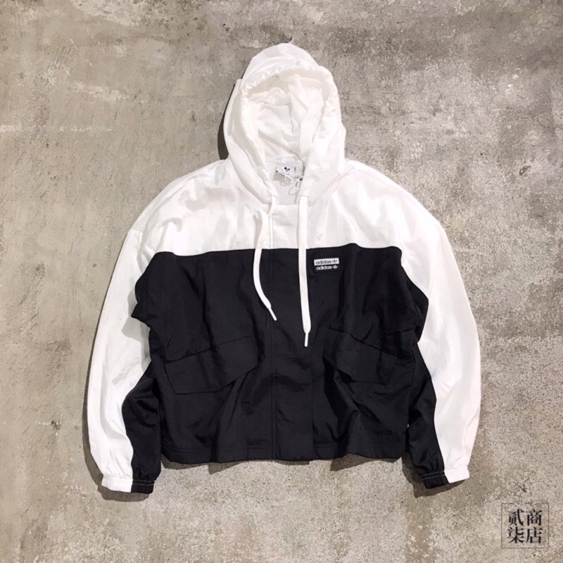 adidas windbreaker womens black and white