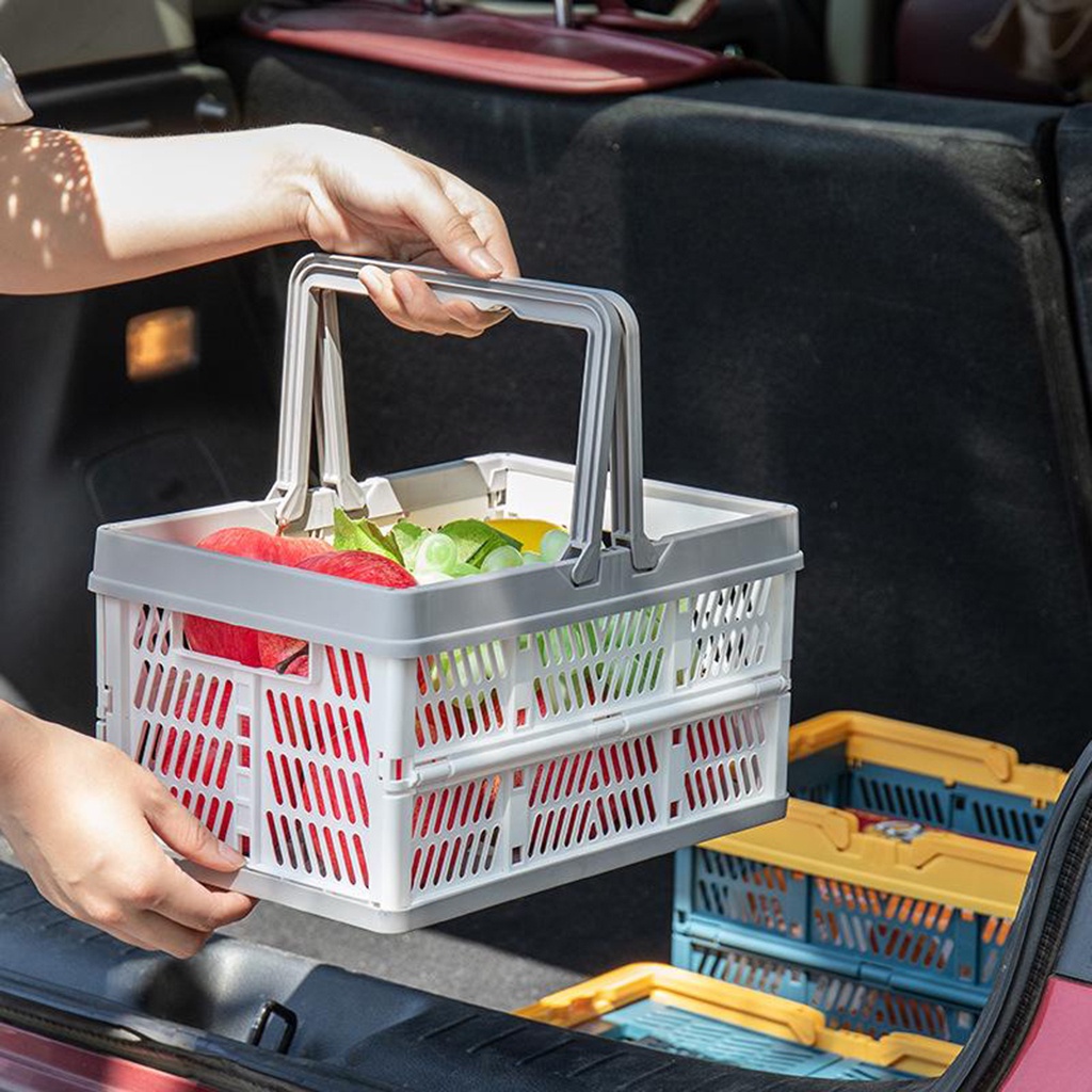 [Ready Stock] Foldable Plastic Grocery Market Shopping Basket Spring Outing Picnic Portable hand-held Basket Car Trunk Multifunctional Folding Goods Groceries Storage Basket for home kitchen and outdoor