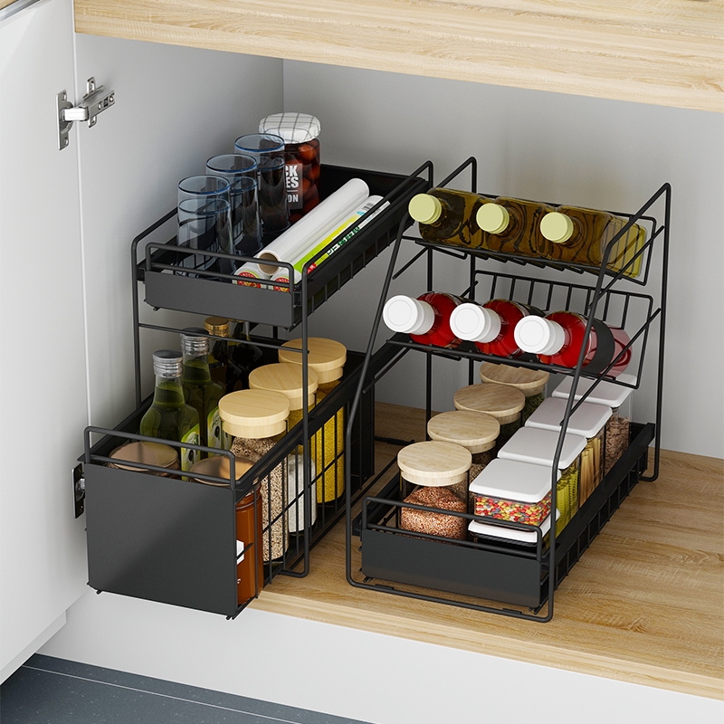 Kitchen Sink Sink Shelf Pull Out Cabinet Under Counter Multi Layer Storage Rack Shopee Singapore