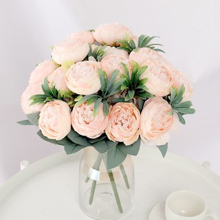 7  Heads Artificial Silk Big Peony Flower Head Bouquet Simulation Hydrangea Waterweed Fake Green Plant Green Leaf Accessories Wedding Home Table Decoration #1