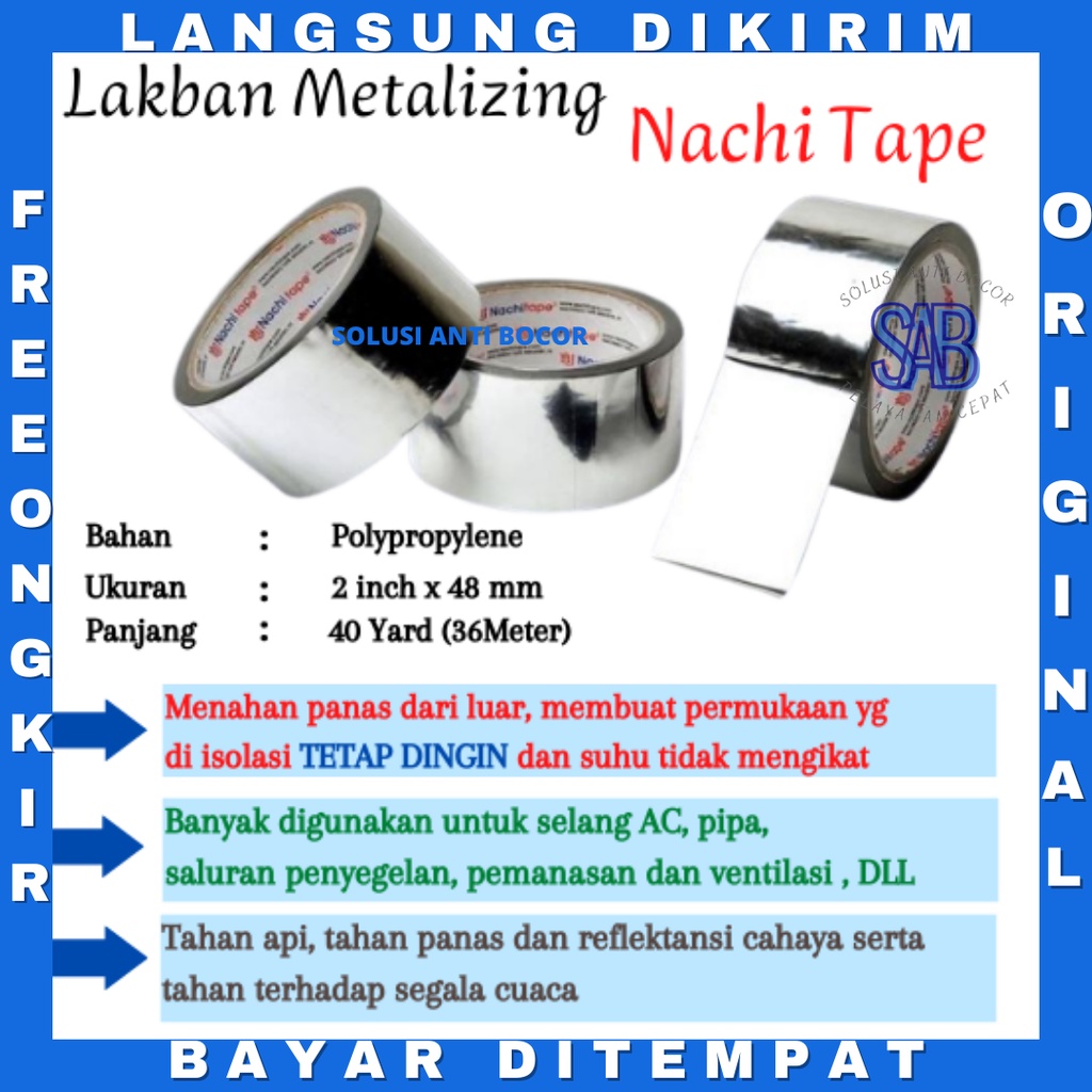 Nachi Aluminum Tape 2inch x 36Meter Metalizing Duct Tape Air