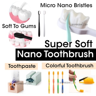 Image of Extra Soft Bristle Nano Adult Toothbrush - Tongue Cleaner - Toothpaste Tube Squeezer - Tooth Brush