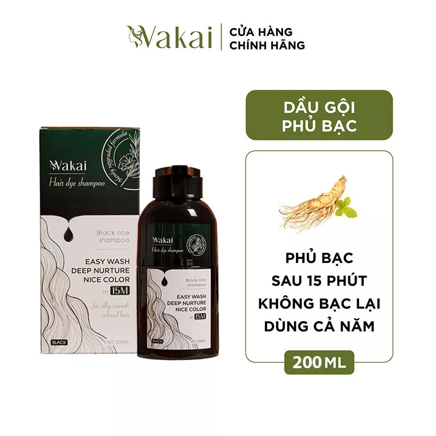 Wakai Japanese Herbal Hair Dye Shampoo, Silver Coated Shampoo, Black
