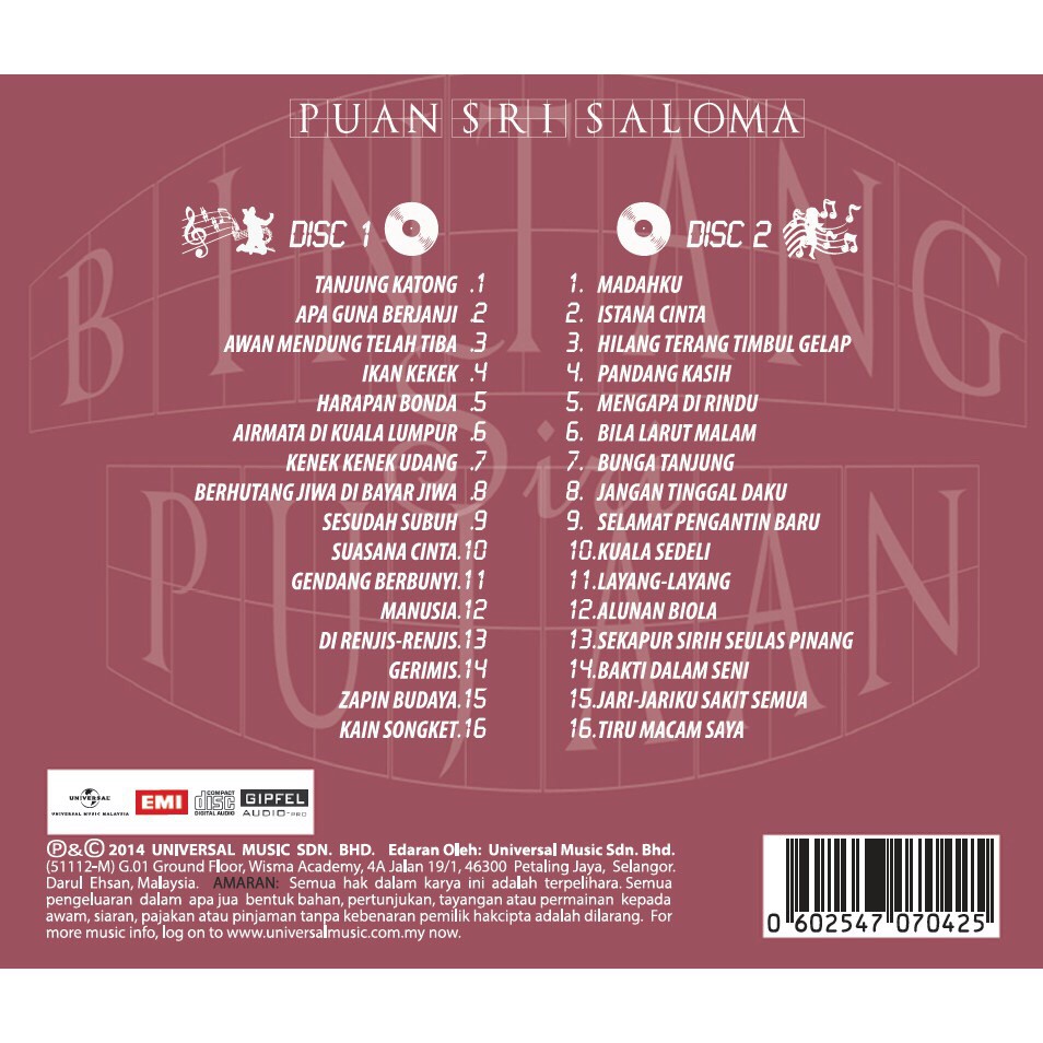 Puan Sri Saloma Siri Star Star 32 Best Choice Song 2 X Cd Malaysong 24 Bit Remastered Shopee Singapore