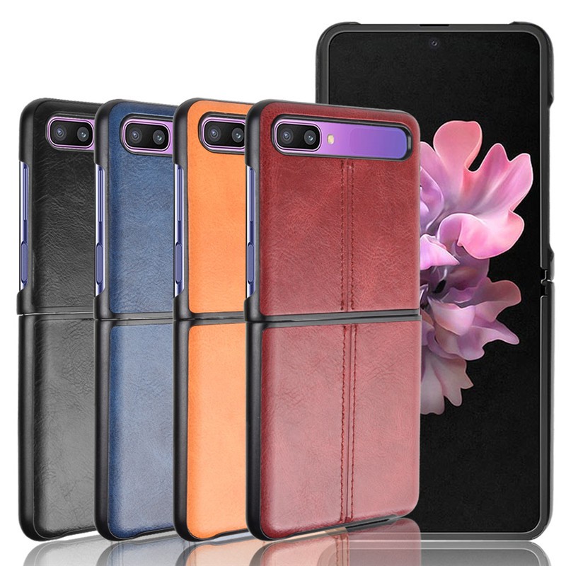 Samsung Galaxy Z Flip Case Calfskin PU Leather lines Casing SM F700F