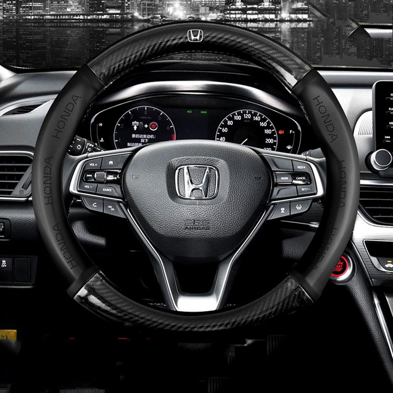 Honda Model Carbon Fiber Leather Car Steering Wheel Cover For CRV VEZEL ...