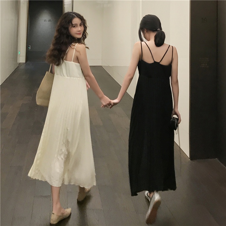 Image of [SG LOCAL]premium quality simple fashion v neck sling pleated long maxi dress #4