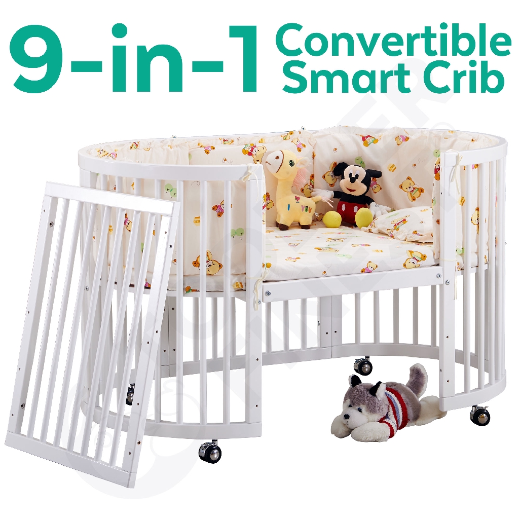 9 In 1 Convertible Baby Crib Infant Round Bed Side Bed Oval